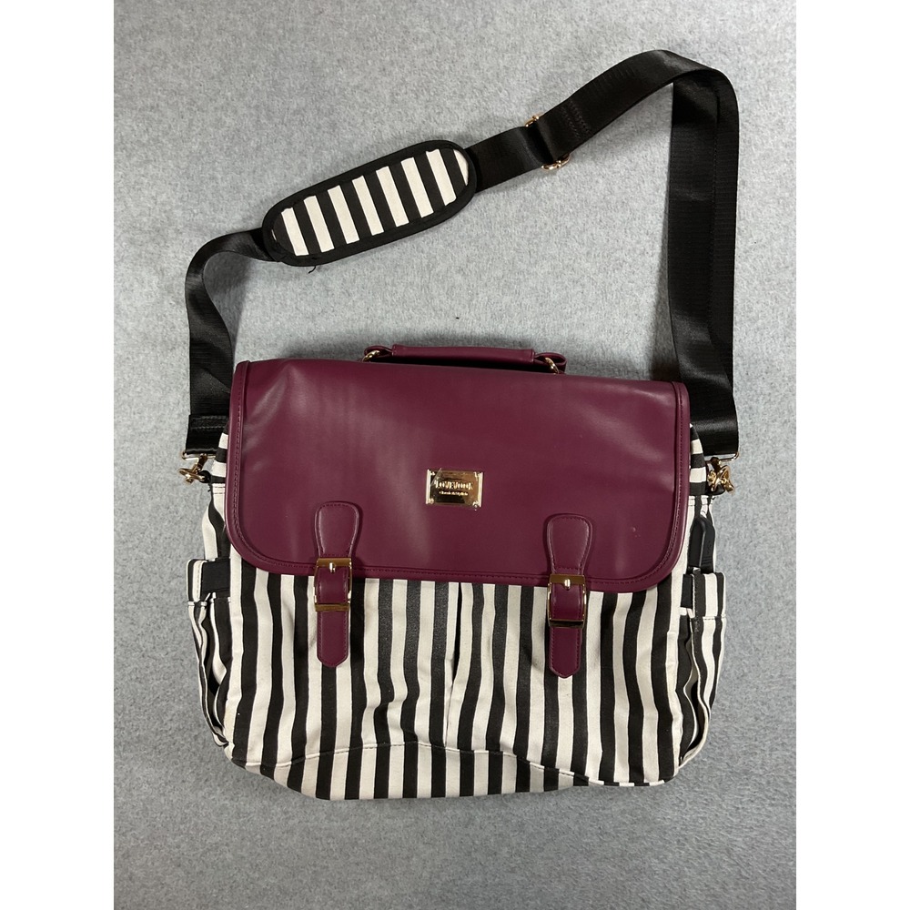 LOVEVOOK Laptop Messenger Bag Burgundy Black White Striped Satchel Briefcase